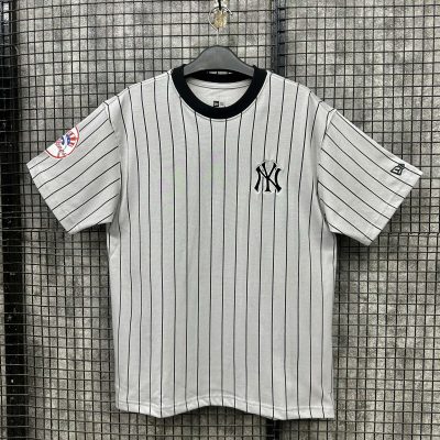 Áo Thun New Era New York Yankees Xám Sọc Đen Bo Cổ Đen *15556550*