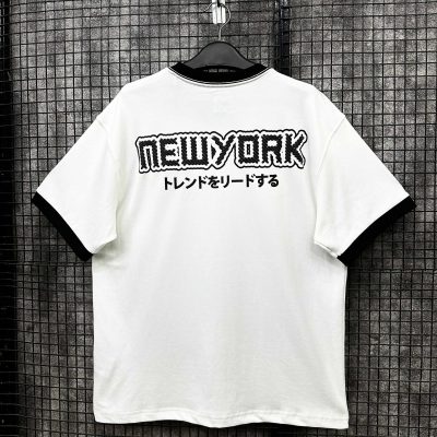 Áo Thun New Era New York Yankees Trắng Viền Cổ Đen Logo Xù Phồng *14422493*