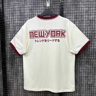 Áo Thun New Era New York Yankees Trắng Viền Cổ Đỏ Logo Xù Phồng *14422491*