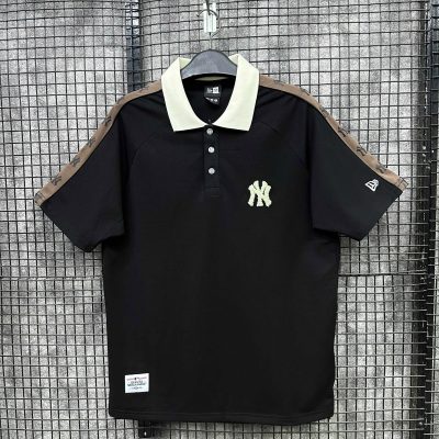 Áo Polo New Era New York Yankees Đen Viền Vai Nâu Logo Thêu Xù *12354880*