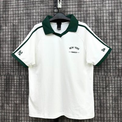 Áo Thun Polo Jersey New Era Yankees Trắng Viền Xanh Rêu *13256656*